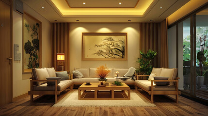 modern creative living room interior design backdrop sofa with decorative photo paint frame