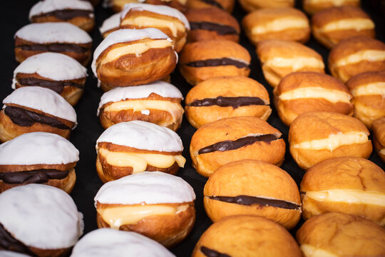 Close up. Maritozzi, sweet buns with cream.