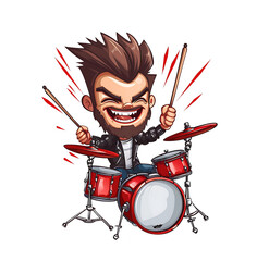 Energetic rock drummer in mid-performance, passionately playing a drum set in a dynamic pose. Generative AI