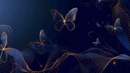 Abstract background with gold lines and butterflies. Vector illustration for your design