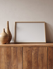 Mockup frame in minimalist nomadic interior background, 3d render