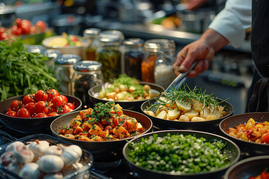 A person attending a cooking class, learning new culinary skills and techniques from a professional chef. Concept of gastronomic education and culinary exploration. Generative Ai.
