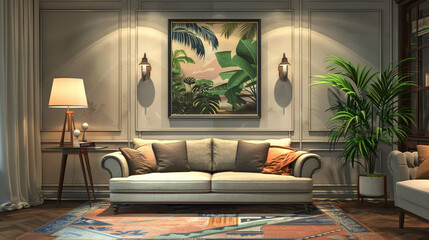 modern creative living room interior design backdrop sofa with decorative photo paint frame