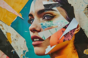 Artistic collage of a woman's face with vibrant colors