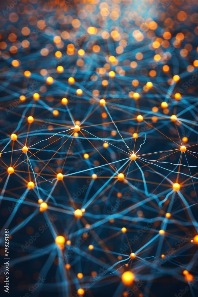Poster a close up of a networked image with many dots, ai