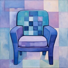 Art poster print of a Chair in Blue and Purple.