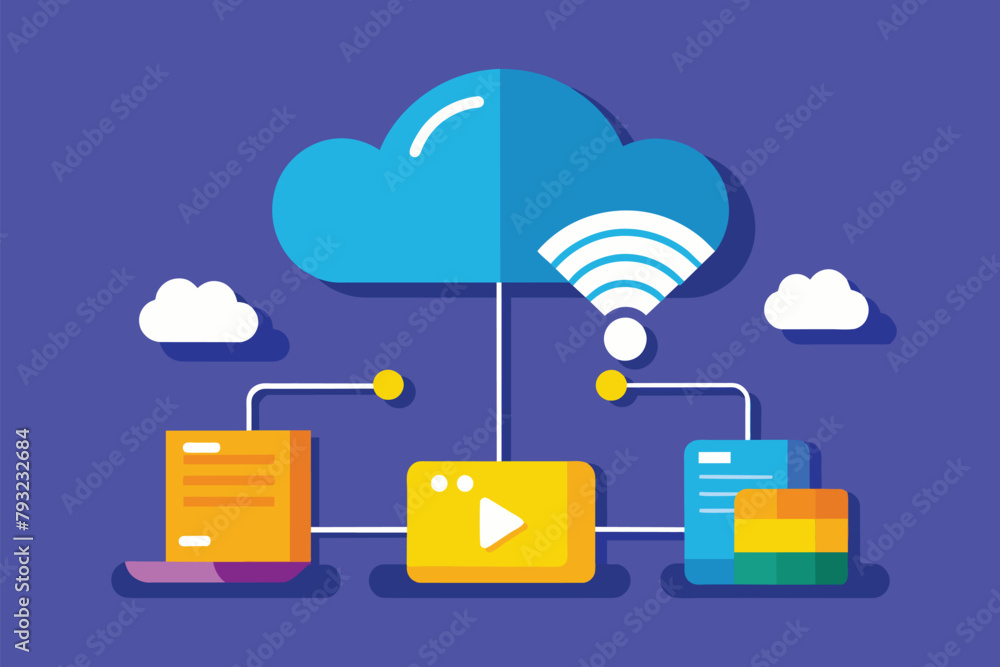Poster a cloud with a working wifi connection symbolizes modern technology and connectivity, move files to 