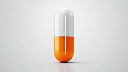 Vector 3d Realistic Orange and White Pharmaceutical Medical Pill, Capsule, Tablet on White Background. Front View. Copy Space. Medicine, Health Concept