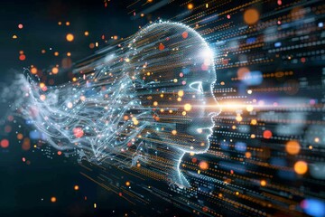 Obraz premium Envisioning the Digital Mind: An AI Neural Network Interfaced with Data and Binary Code, Symbolizing the Frontier of Cognitive Computing, Generative AI