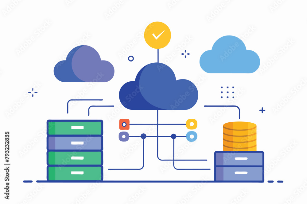 Poster a stack of stacks of files being transferred to the cloud, symbolizing digital data storage and mana
