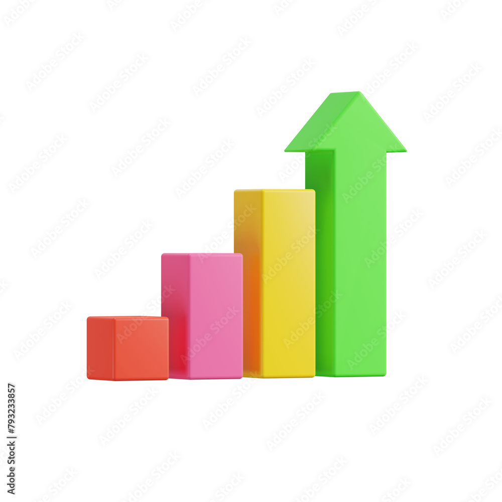 Poster upward growth chart with an arrow, 3d icon. 3d object on a transparent background
