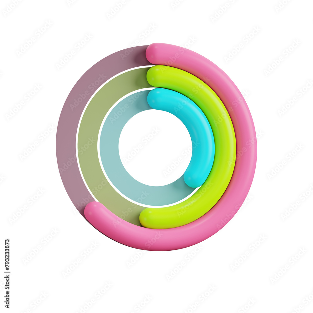 Poster pie chart with indicators, 3d icon. circle diagram. 3d object on a transparent background