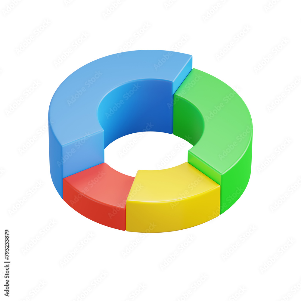 Poster pie chart with different levels, 3d icon. 3d object on a transparent background