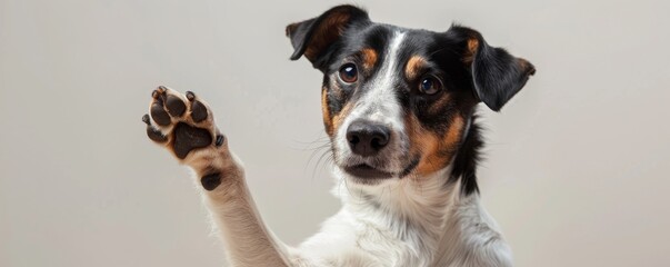 Friendly dog giving high five
