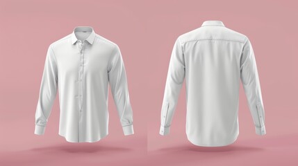 Mockup of a blank long sleeve collared shirt, exhibiting front and back views. This plain t-shirt mockup is suitable for tee design presentations, rendered in 3D illustration.