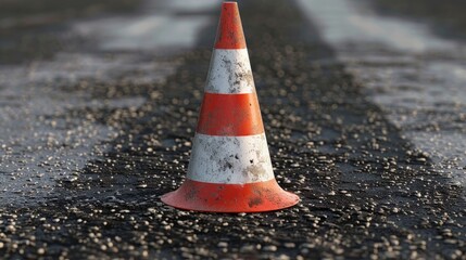 A simple yet impactful background featuring a traffic cone placed on a road track, symbolizing caution and safety