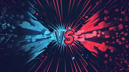 Vs icon or versus text game poster for battle or fight match contest vector flat cartoon, team competition compare design with halftone red and dark blue background backdrop frame template