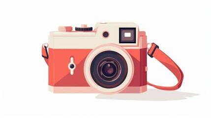 A retro-styled digital camera accompanied by blank snapshots, perfect for photography enthusiasts and vintage design themes