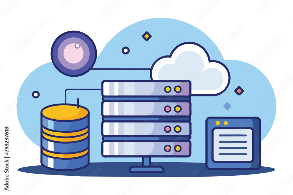 Poster a vertical stack of data files with a white cloud hovering above them, install cloud database for da
