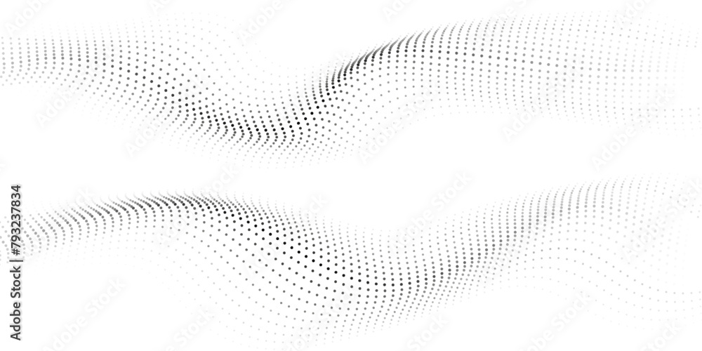 Leinwandbilder Abstract halftone curve gradient pattern with flowing dots particles wave isolated on transparent background. Vector design for banner, flyer in concept of neural network, AI technology