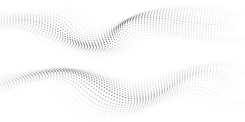 Abstract halftone curve gradient pattern with flowing dots particles wave isolated on transparent background. Vector design element for banner, flyer in  in concept of neural network, AI technology