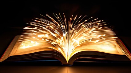 A book with pages made of light illuminating the imagination and ideas