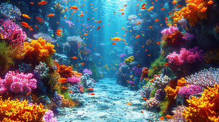 Fototapeta na wymiar Underwater panorama with coral and fishes