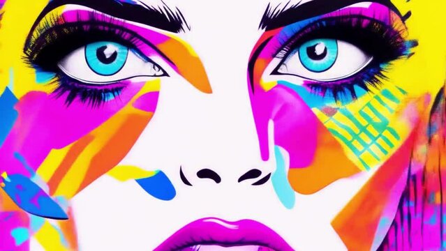 Abstract reimagining of Our Lady of Guadalupe with bold lines, vibrant street art colors, and urban elements like spray paint drips, 4k animation video