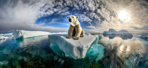 A polar bear sitting on an iceberg.