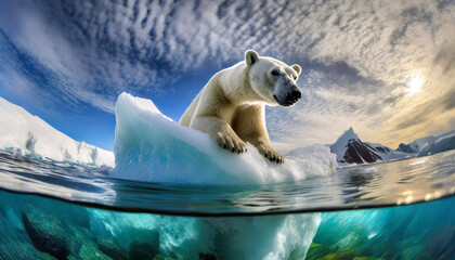 A polar bear sitting on an iceberg.