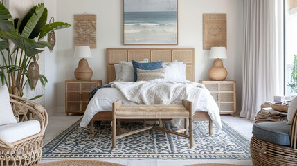 natural coastal interior bedroom soft natural color palette
