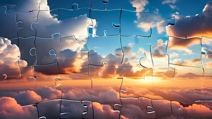 A puzzle made of clouds waiting to be solved by the wind - obrazy, fototapety, plakaty