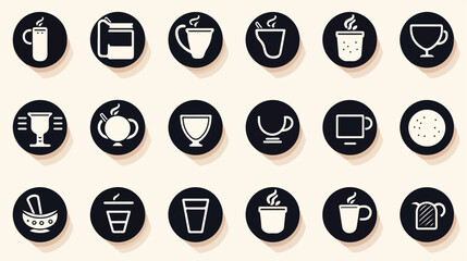 Vector Drinks circle white black icon set. Tea Alco