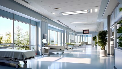 Modern hospital facility interior spacious patient rooms featuring clean lines and comforting-decor