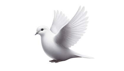 A white dove with a black eye and black feet.