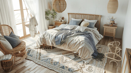 natural coastal interior bedroom soft natural color palette