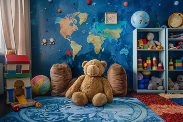 Studio backdrop of childrens playroom filled with classic toys for professional photo sessions