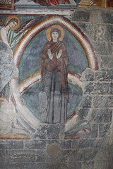 Maria in gloria e Arcangelo Michele; affresco nella chiesa romanica di San Fedele a Como - obrazy, fototapety, plakaty