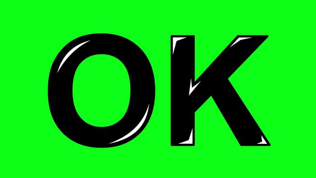 video animation text ok icon, on a green chroma key background
