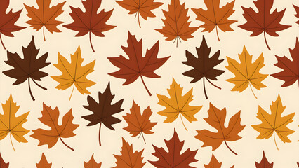 seamless pattern of maple leaves in autumn colors on a cream background
