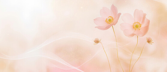 Tapeta, wzór w kwiaty, różowy zawilec, puste miejsce na tekst, kartka na życzenia	