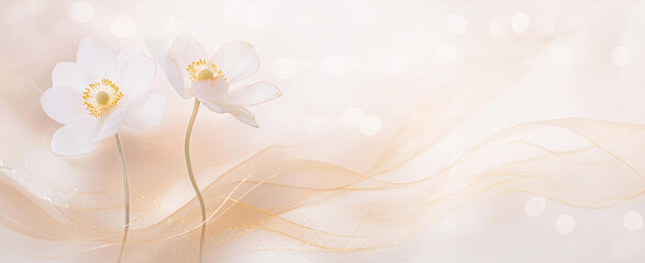 Tapeta, wzór w kwiaty, biały zawilec, puste miejsce na tekst, kartka na życzenia	