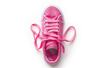 A pair of pink sneakers with matching pink laces. Suitable for fashion or lifestyle concepts