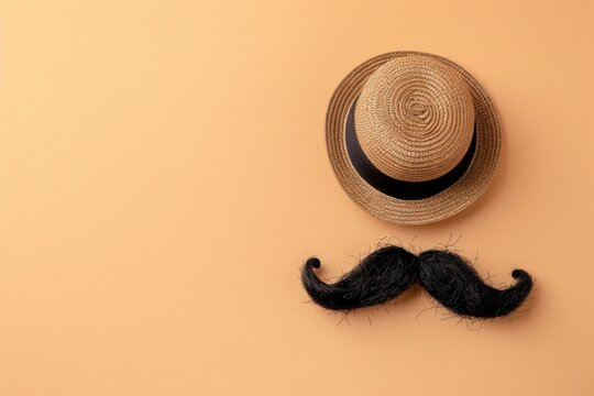 Simple image of a hat and mustache on a bright yellow background, perfect for adding a touch of fun to any project