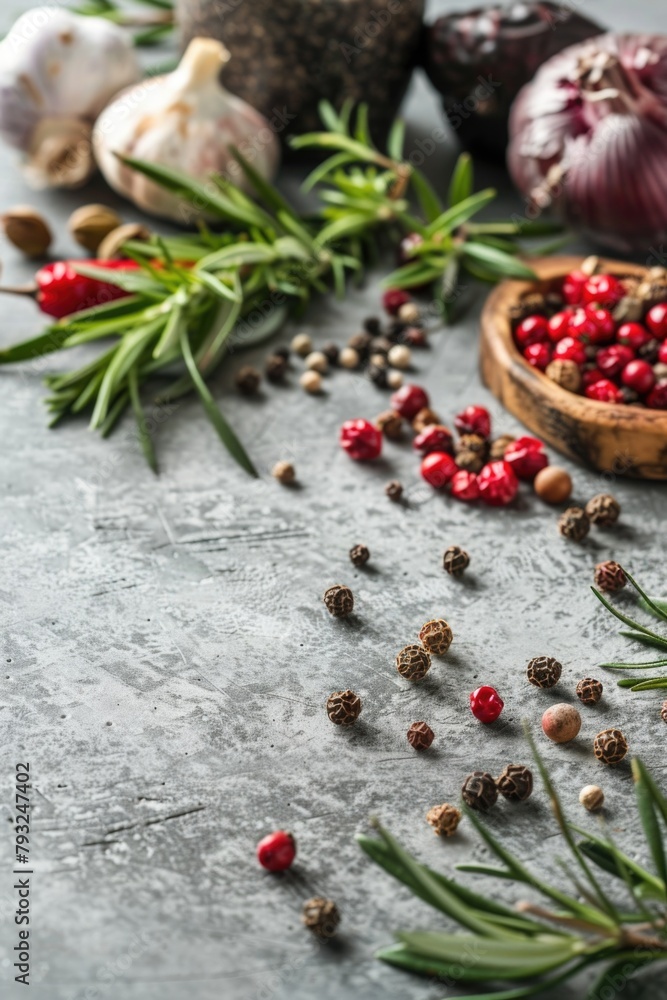Aufkleber A variety of spices and herbs displayed on a table. Suitable for food and cooking concepts