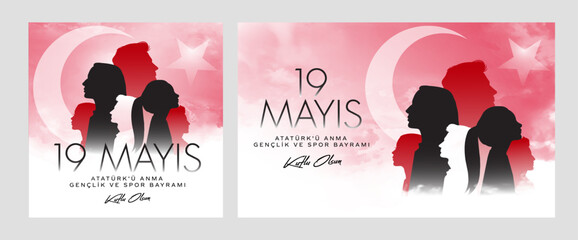 19 Mayıs Atatürk'ü Anma, Gençlik ve Spor Bayramı,  translation: 19 may Commemoration of Ataturk, Youth and Sports Day. Turkey. - obrazy, fototapety, plakaty