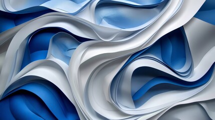 Twisting blue and light white patterns on layered paper
