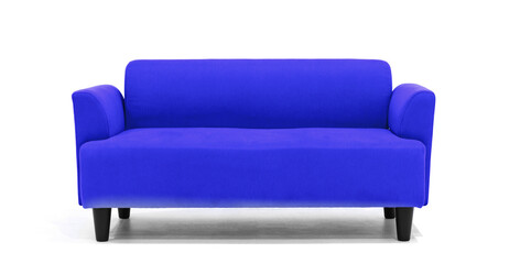 Blue Scandinavian style contemporary sofa on white background with modern and minimal furniture design for stylish living room. uds
