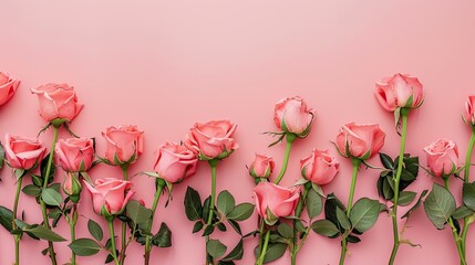 A stunning arrangement of pink roses set against a soft pink backdrop evoking thoughts of Mother s Day Valentine s Day and birthday celebrations Perfect for a heartfelt greeting card with a