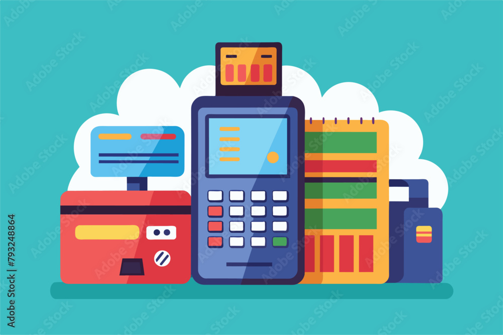 Aufkleber a calculator resting atop a stack of books, showing a mix of education and practicality, payment met